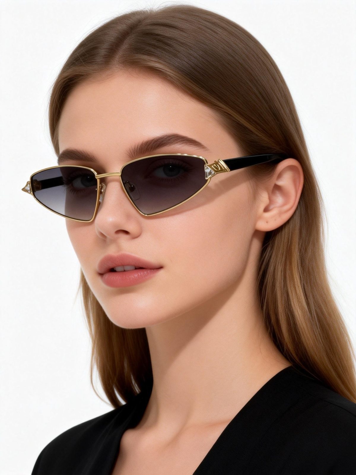 Gold-Tone Metal Cat-Eye Sunglasses with Black Lenses