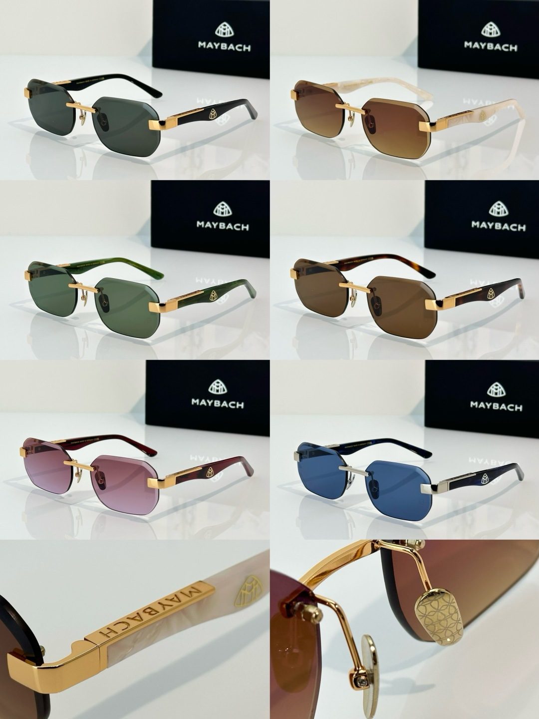 Maybach Rectangular Sunglasses Gold Frame