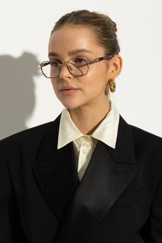 Saint Laurent Hexagonal Metal Frame Eyeglasses