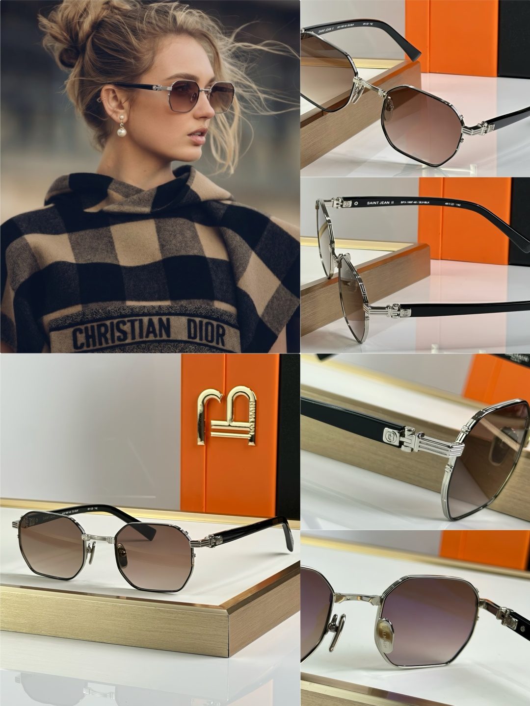 Balmain Hexagonal Metal Frame Sunglasses