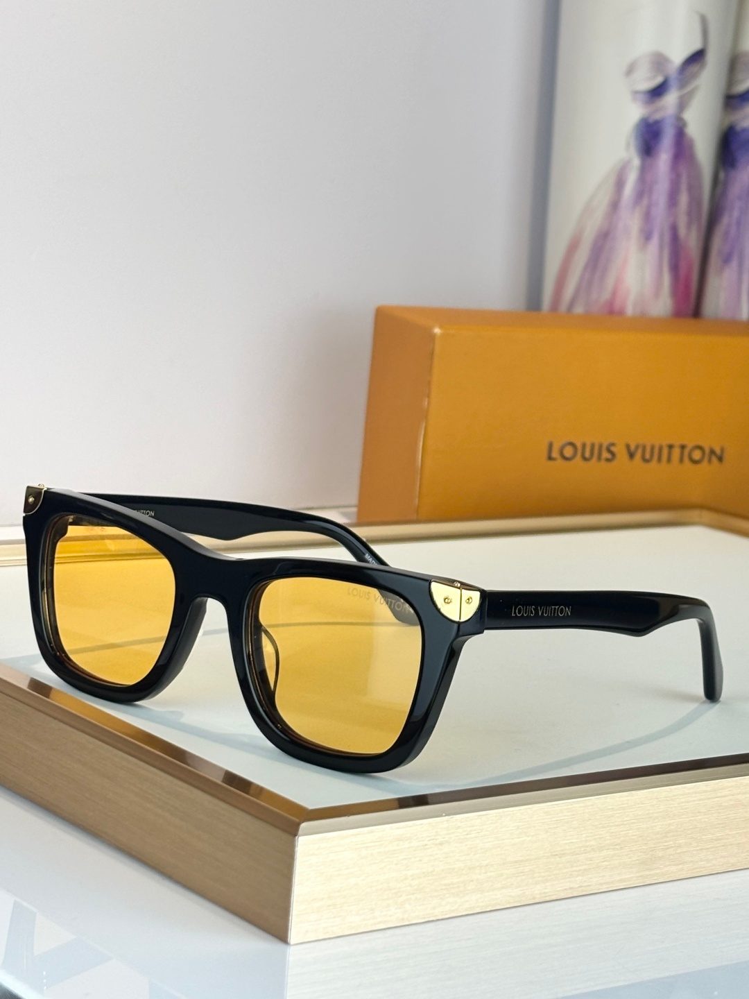 Louis Vuitton Square Sunglasses Black Yellow Lens