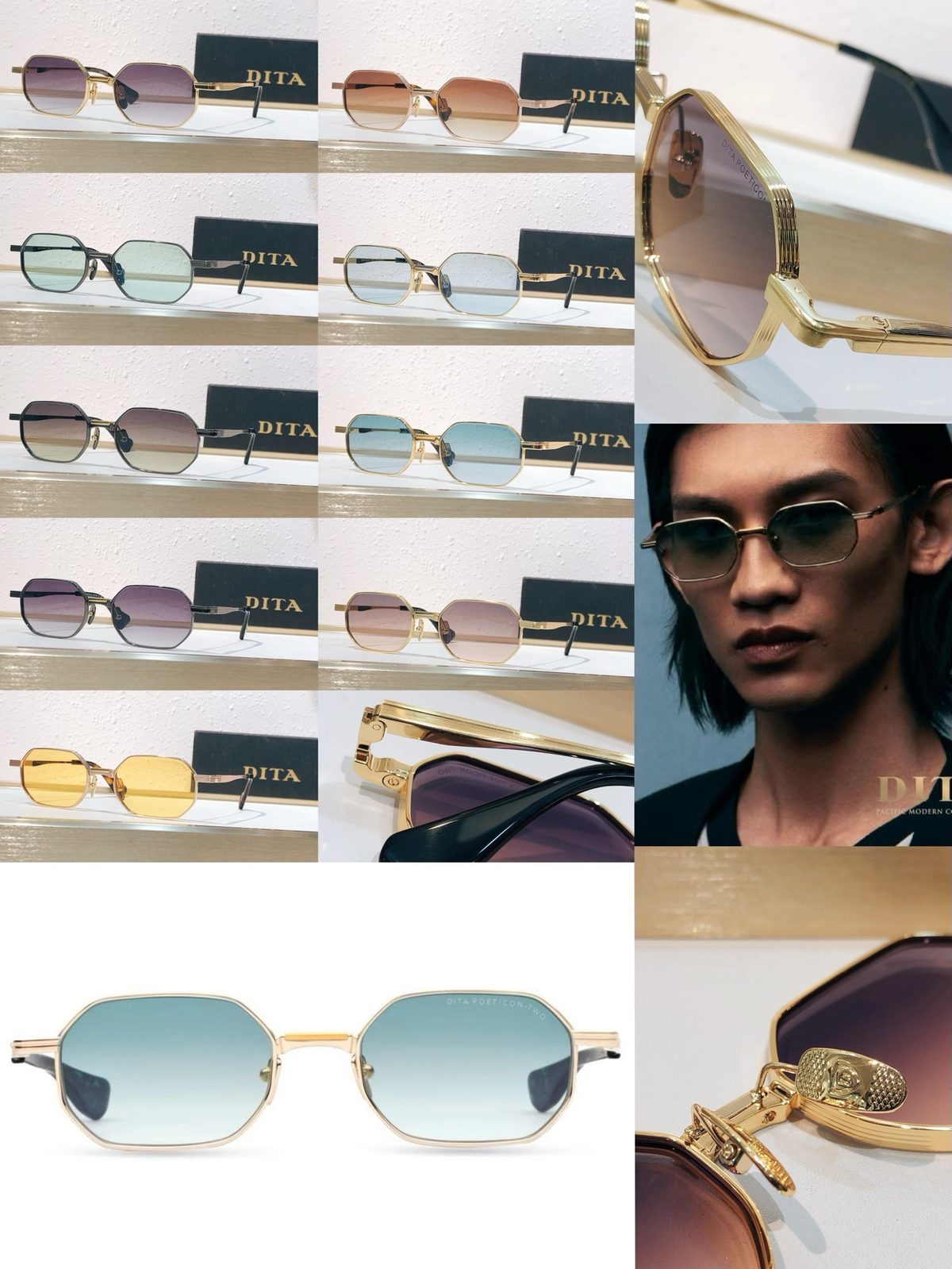 Dita Eyewear Gold Octagonal Sunglasses