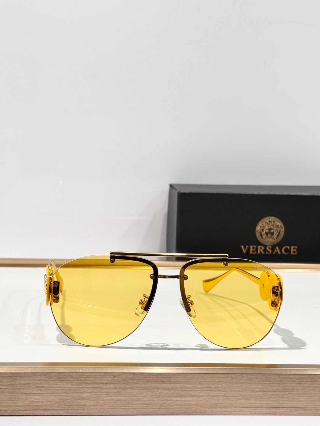 Versace Medusa Yellow Tinted Aviator Sunglasses