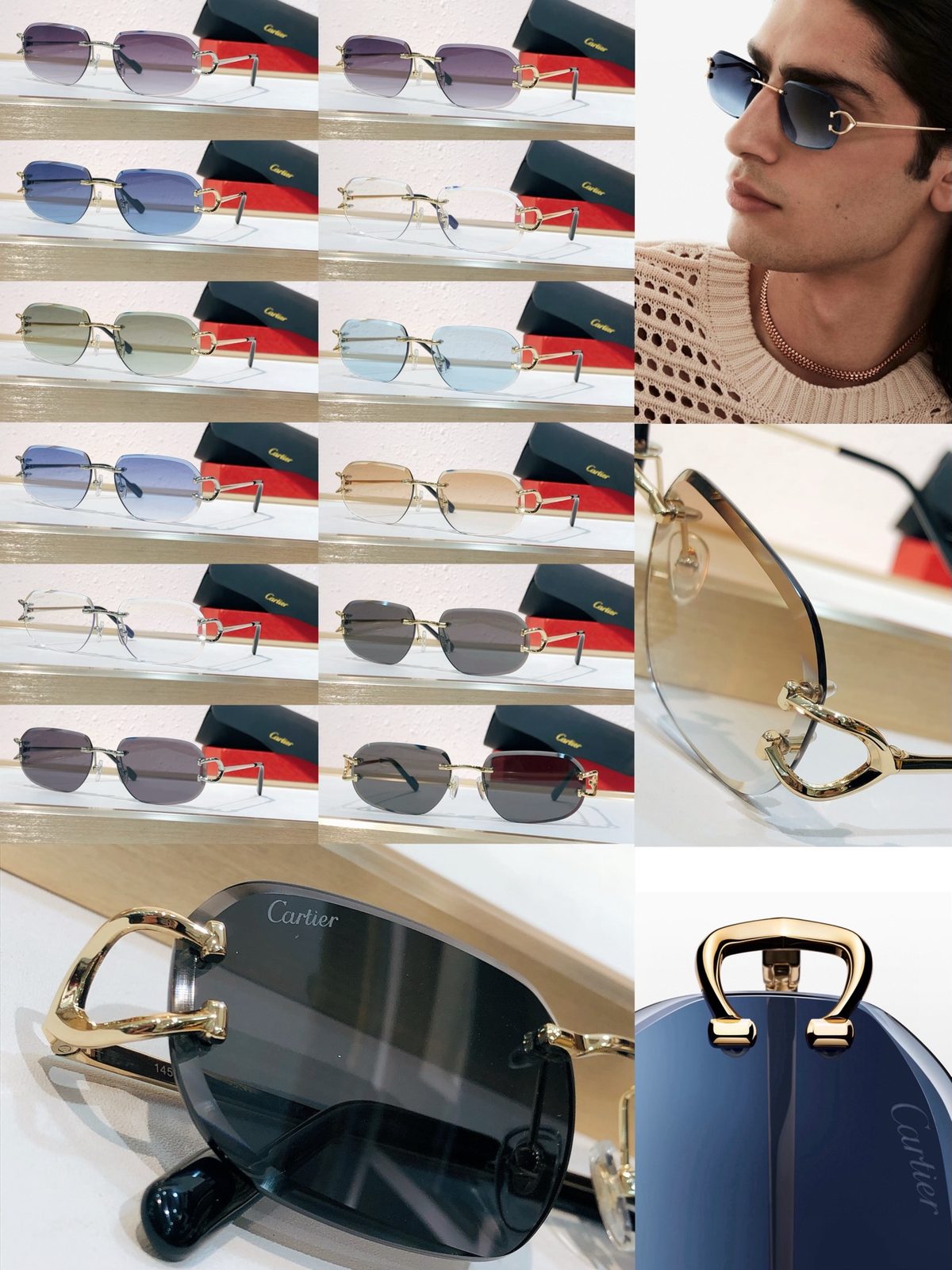 Cartier Rimless Gold Metal Sunglasses