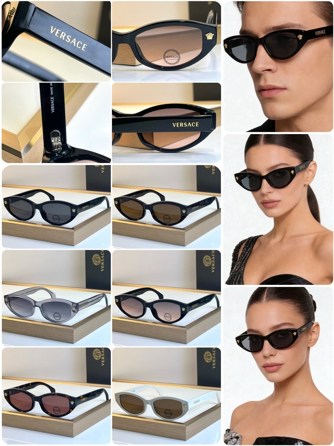 Versace Black Oval Cat-Eye Sunglasses
