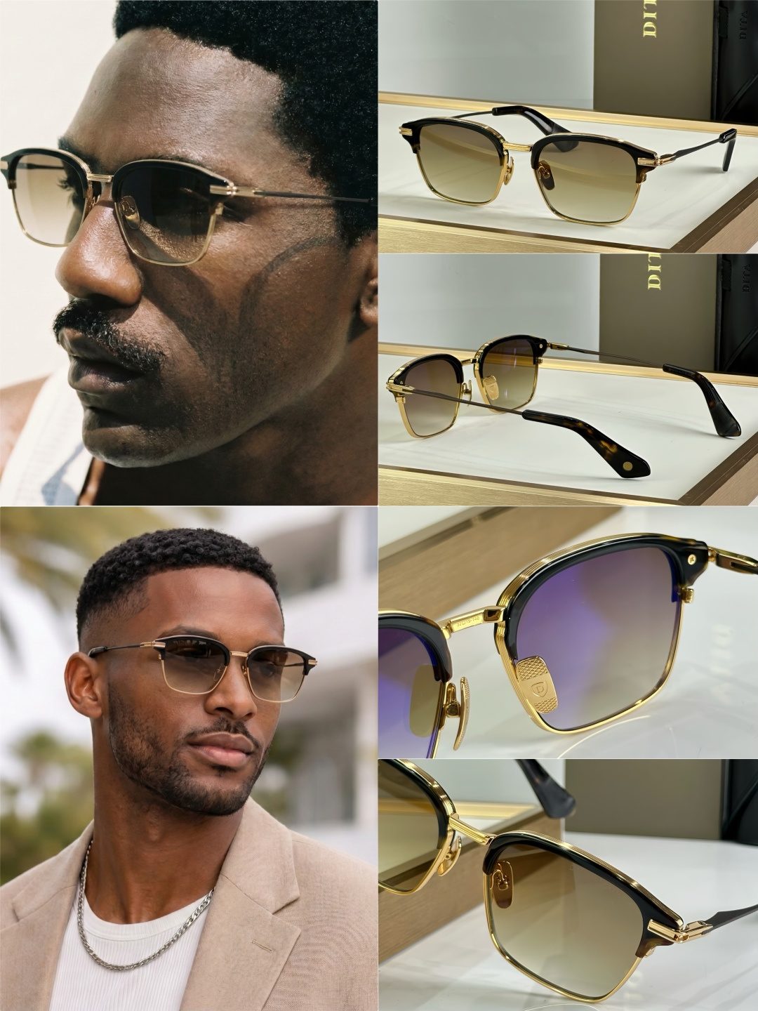 Dita Gold and Black Clubmaster Sunglasses