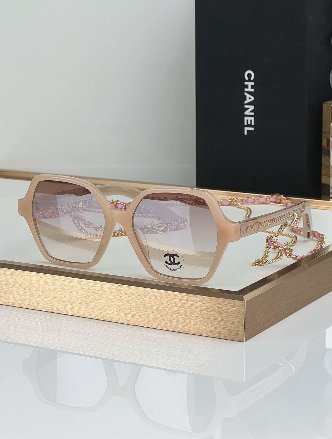 Chanel Hexagonal Sunglasses with Chain Detail