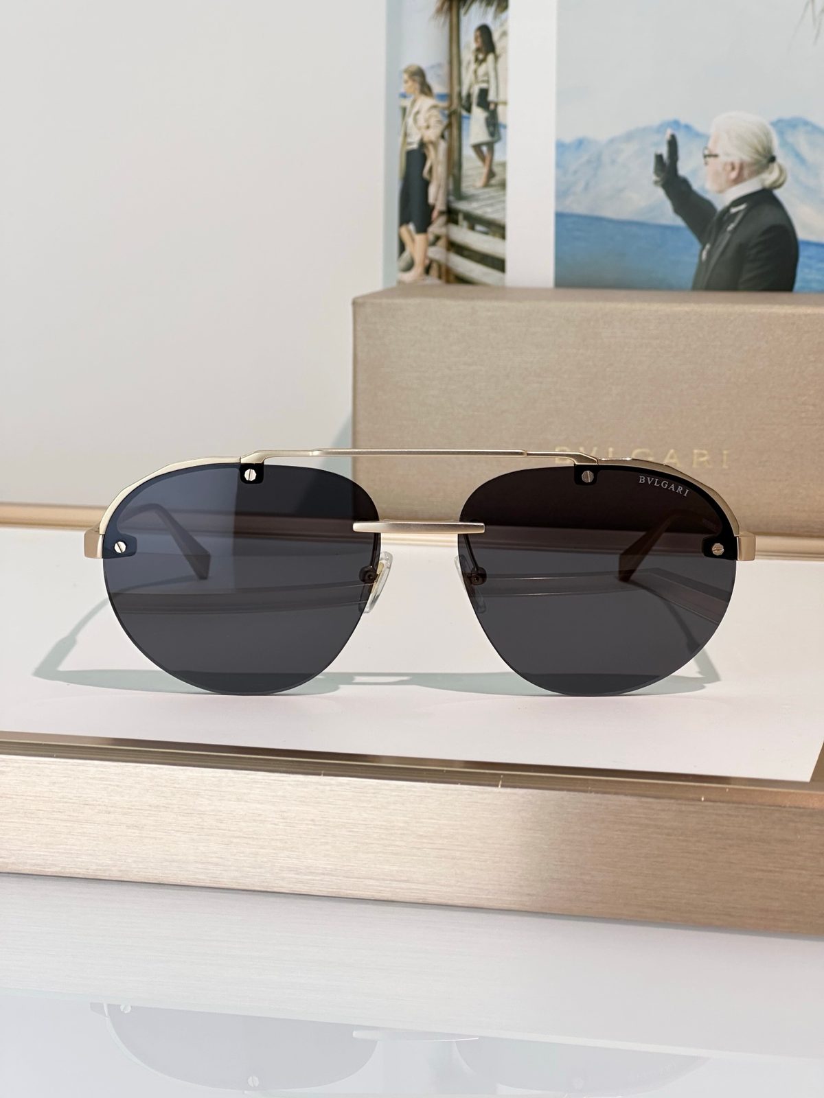 Bulgari Metal Aviator Sunglasses