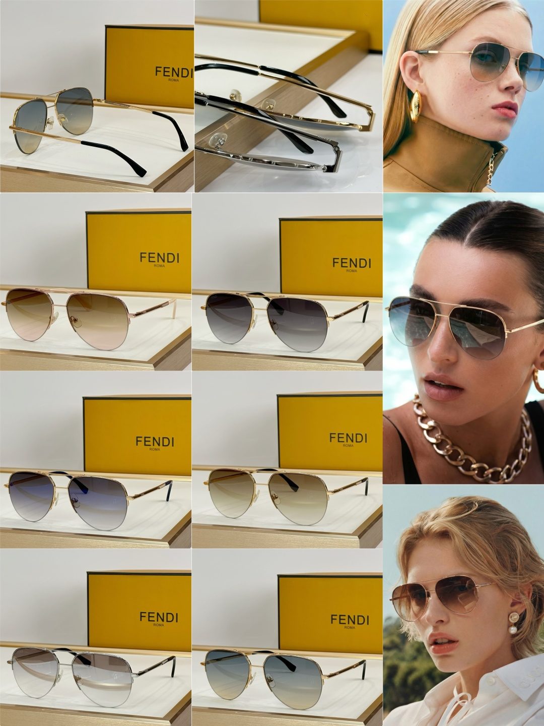 Fendi Aviator Sunglasses Gold Frame