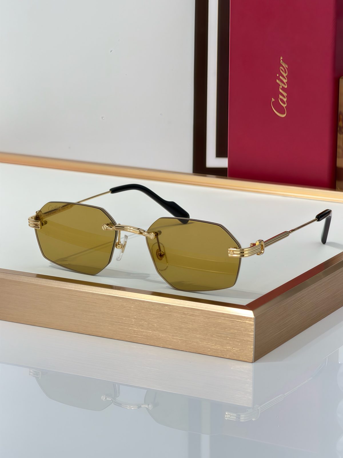Cartier Rimless Hexagonal Sunglasses Gold