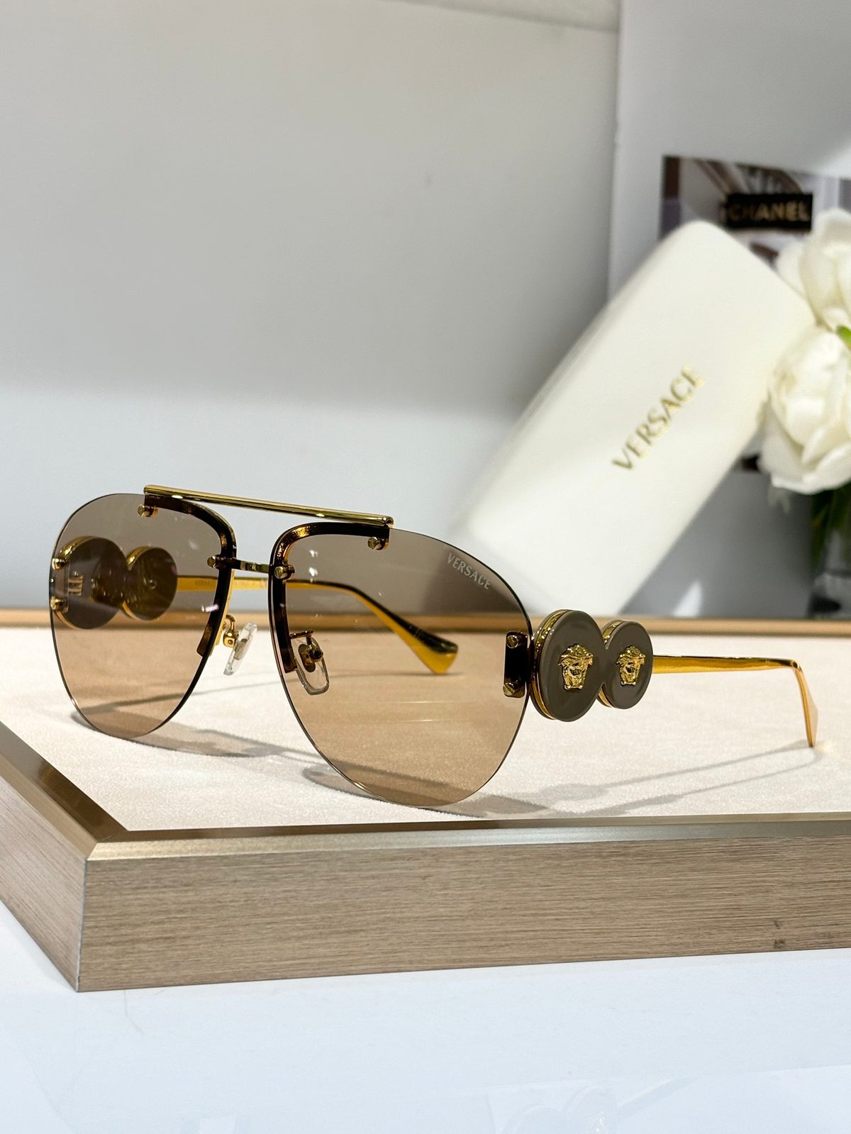 Versace Medusa Circle Aviator Sunglasses
