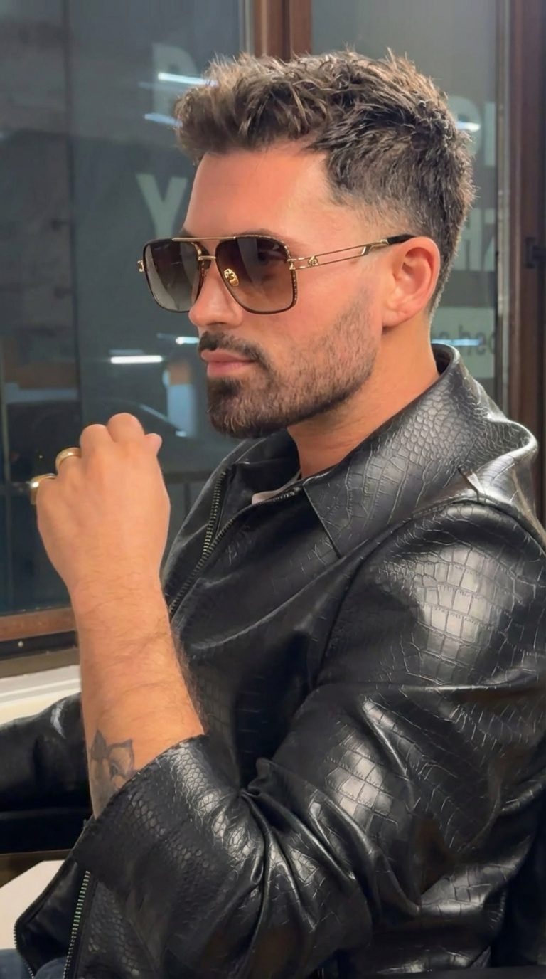 Unable to identify - images show men wearing sunglasses, not luxury accessories/bags/wallets/belts