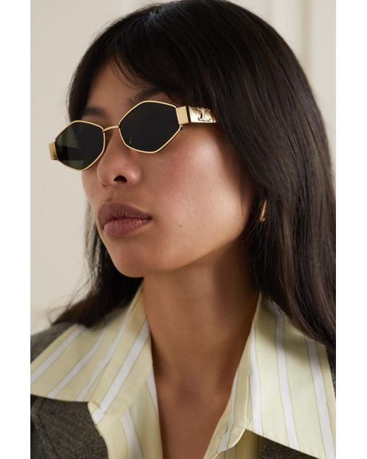 Gold Hexagonal Sunglasses with Dark Lenses