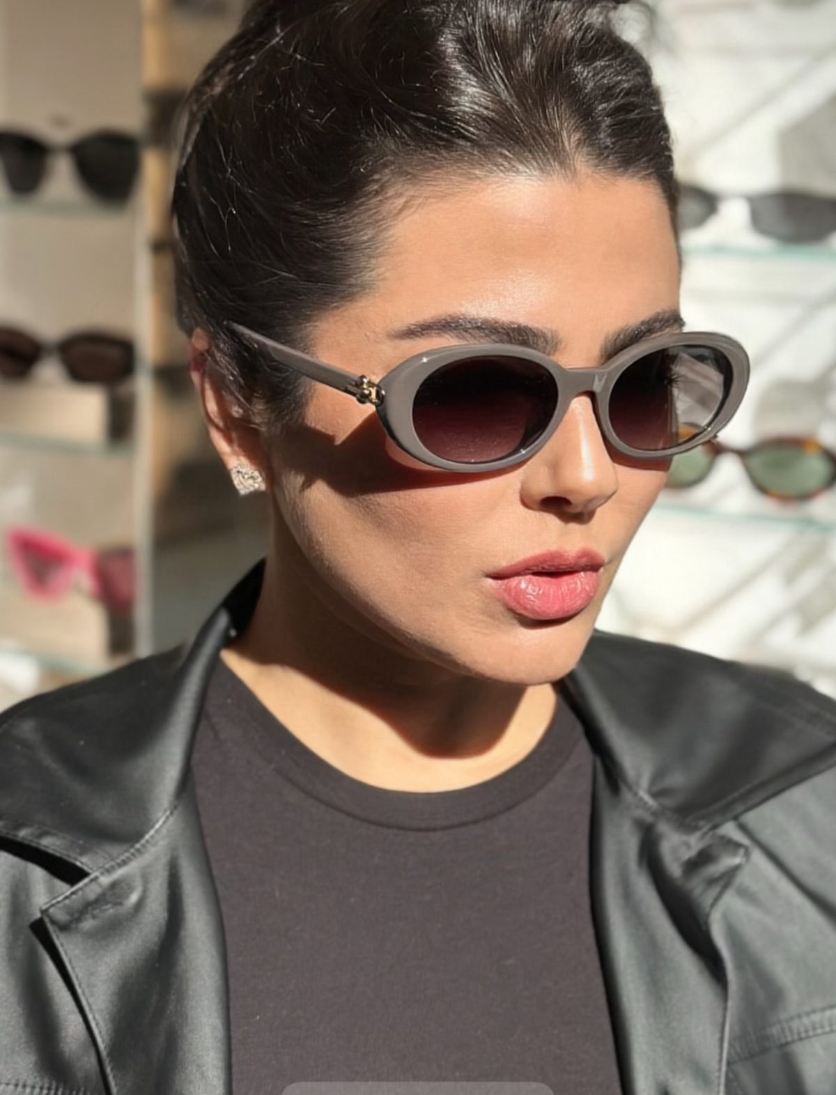 Oval Frame Sunglasses with Gold Hardware