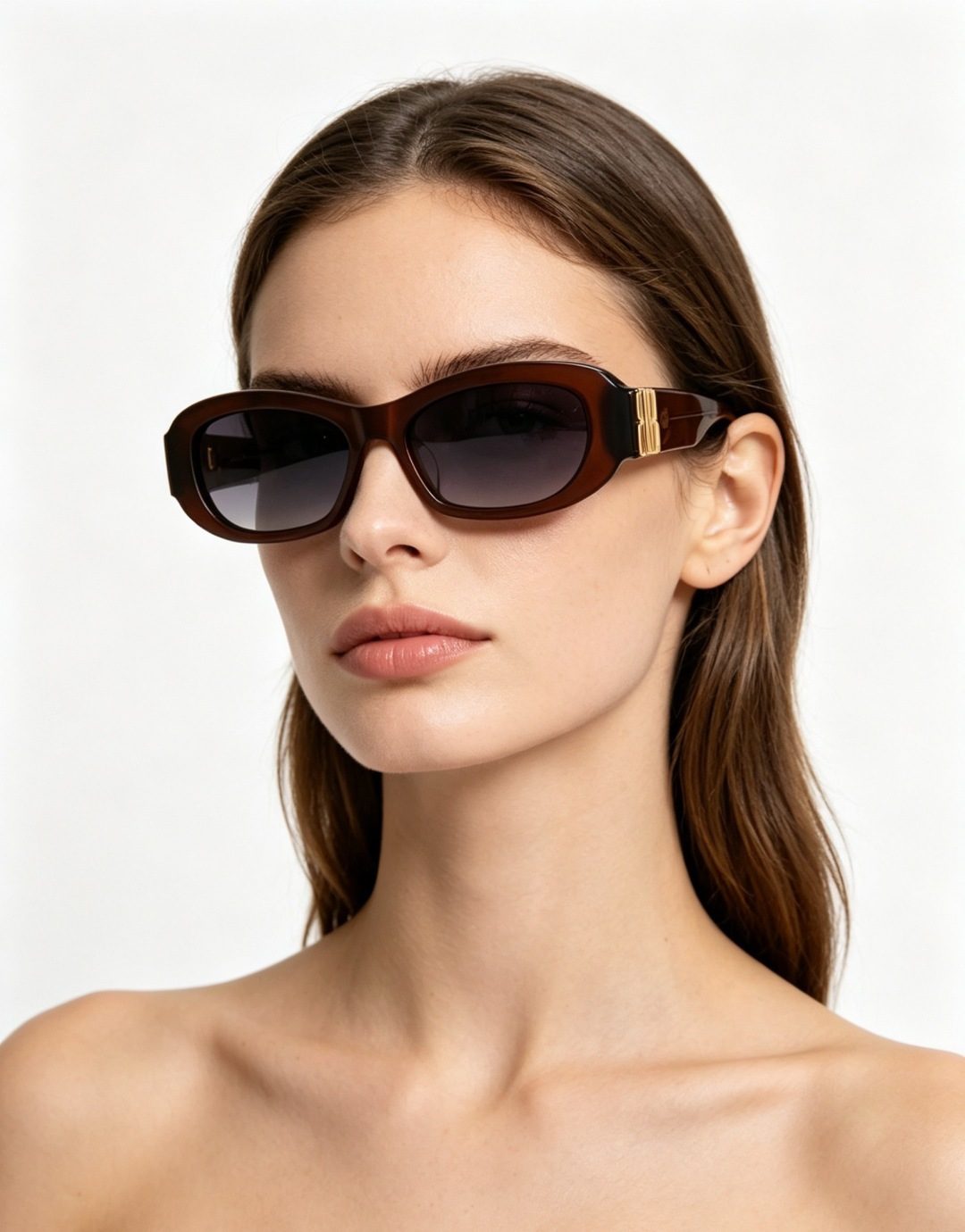 Brown Tortoiseshell Oval Sunglasses with Gold Hardware