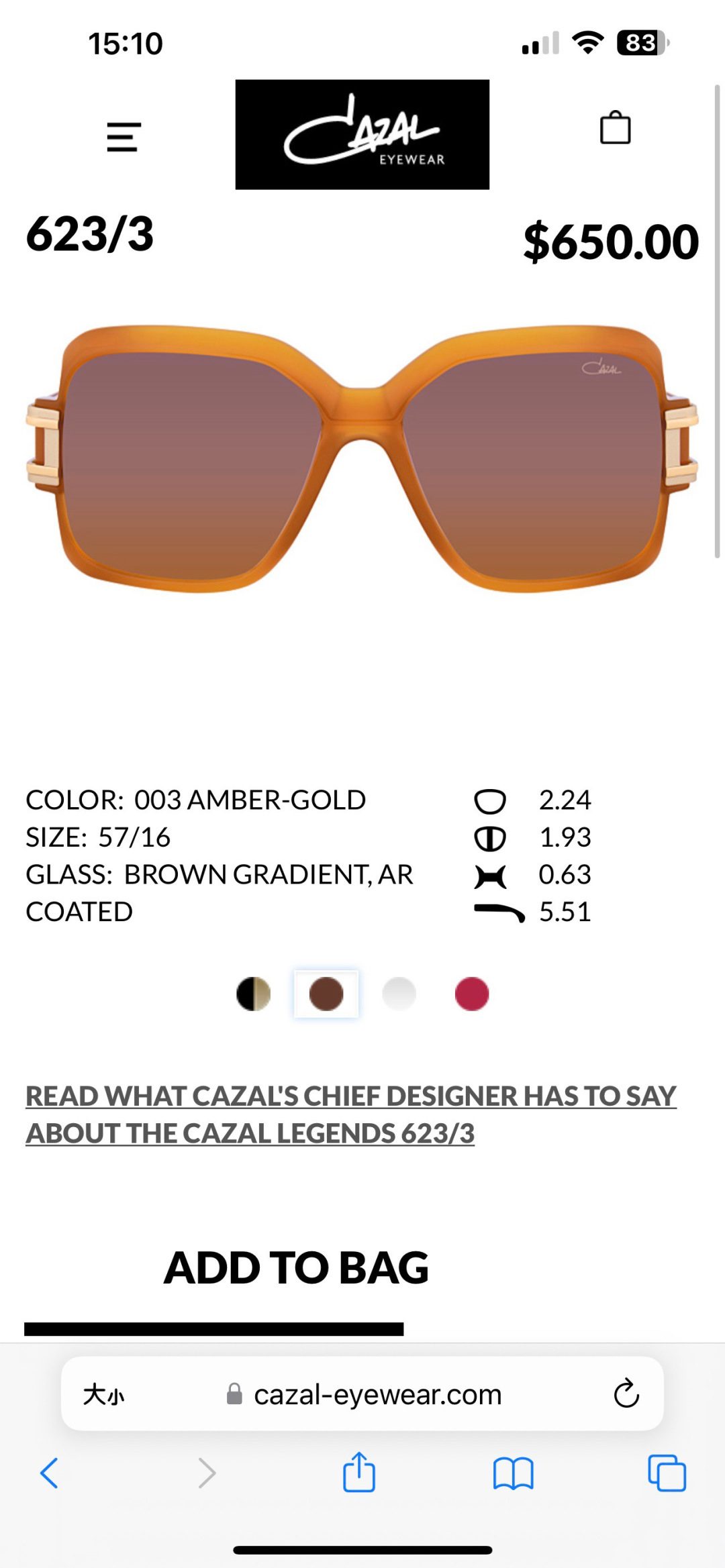 Cazal Legends 623 Amber-Gold Sunglasses