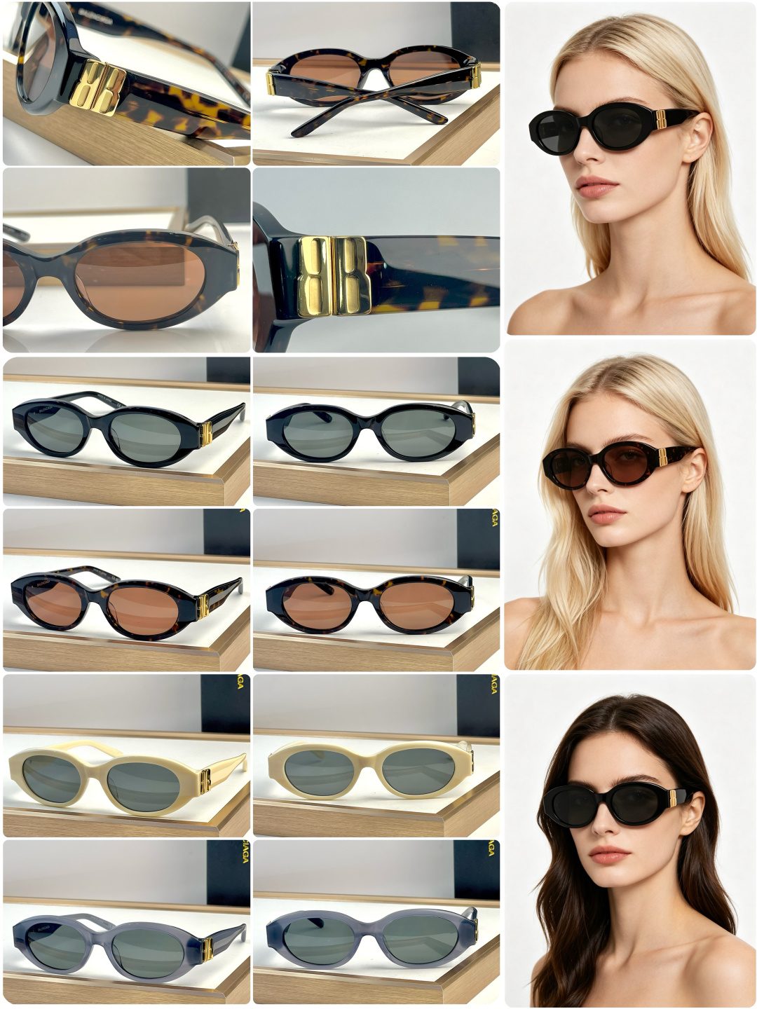 Vintage Oval Sunglasses with Gold Hardware