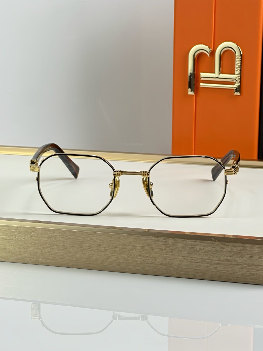Gold-Trimmed Square Frame Optical Glasses