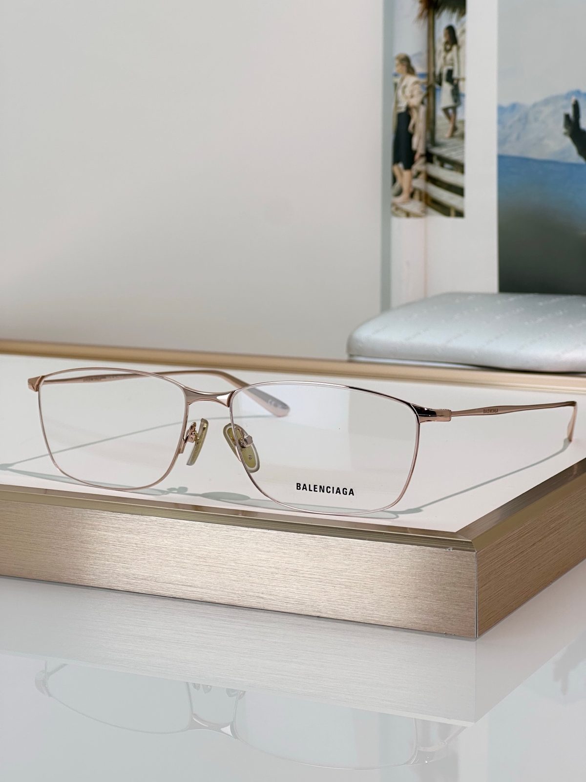 Balenciaga Metal Rectangle Optical Eyeglasses