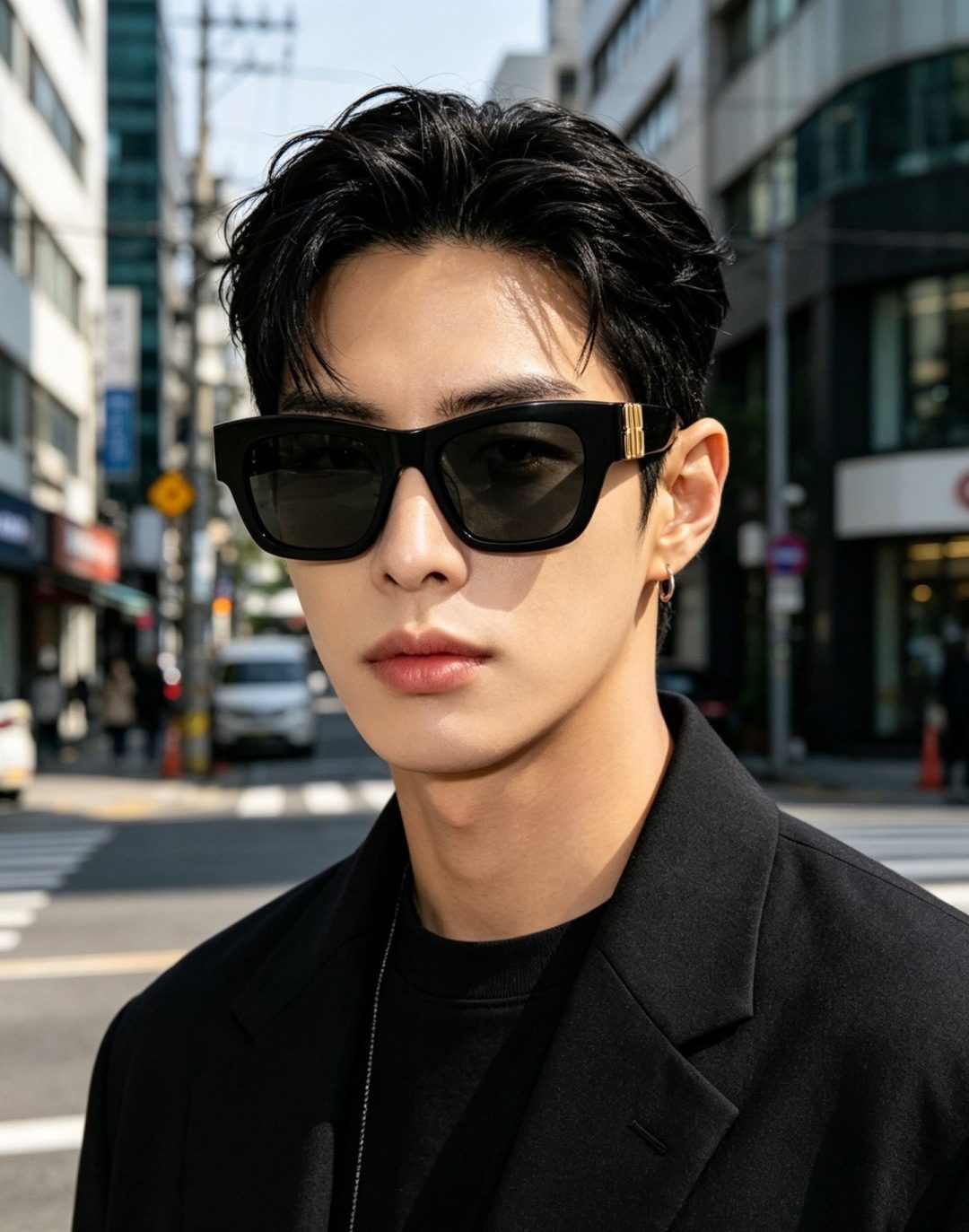 Black Square Sunglasses with Gold Hardware