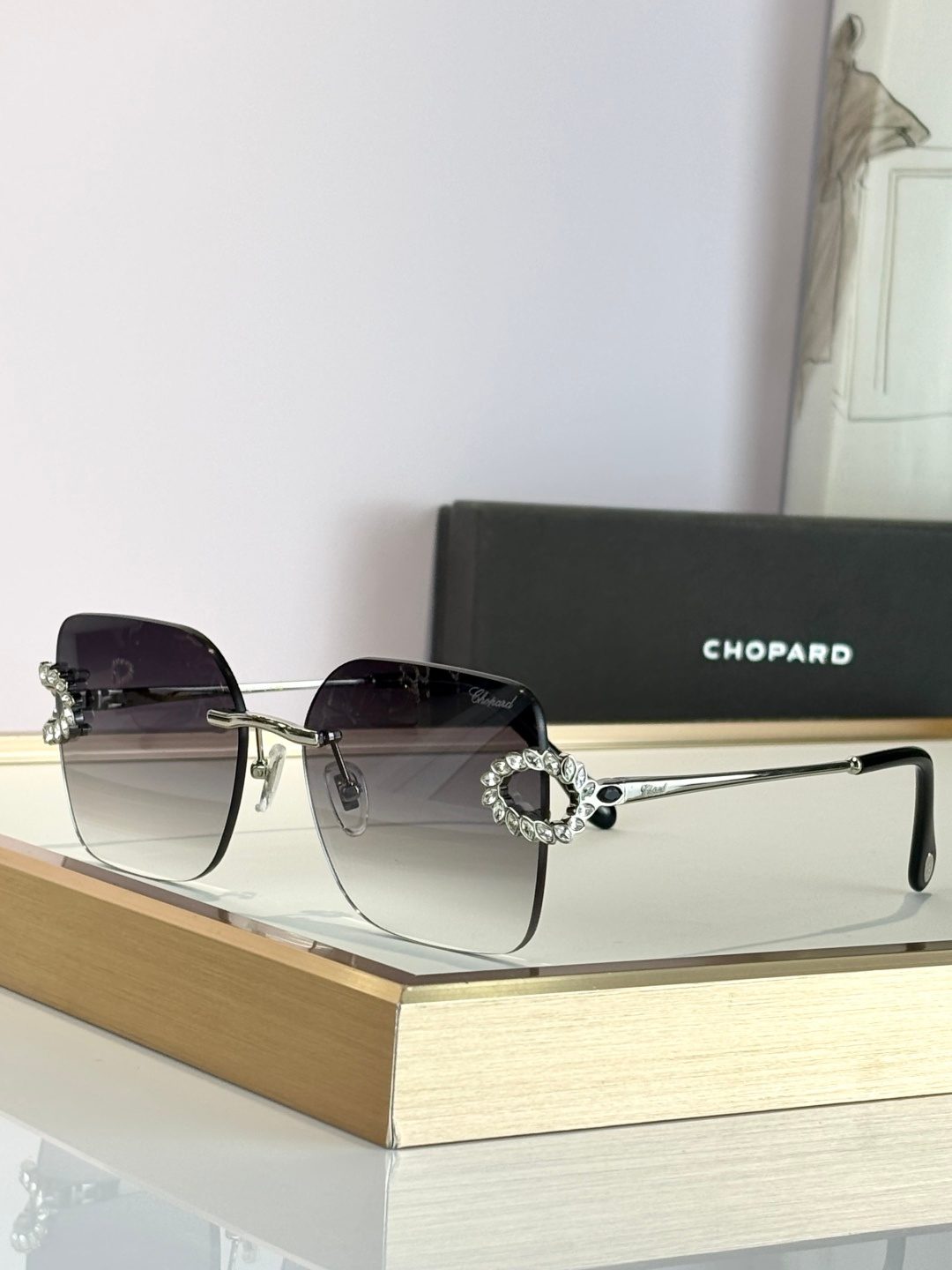 Chopard Crystal-Embellished Square Sunglasses
