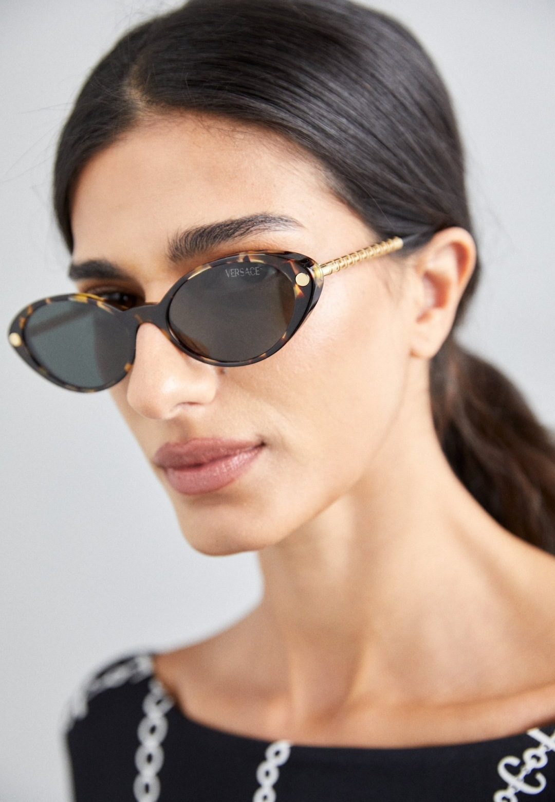 Versace Tortoiseshell Oval Sunglasses