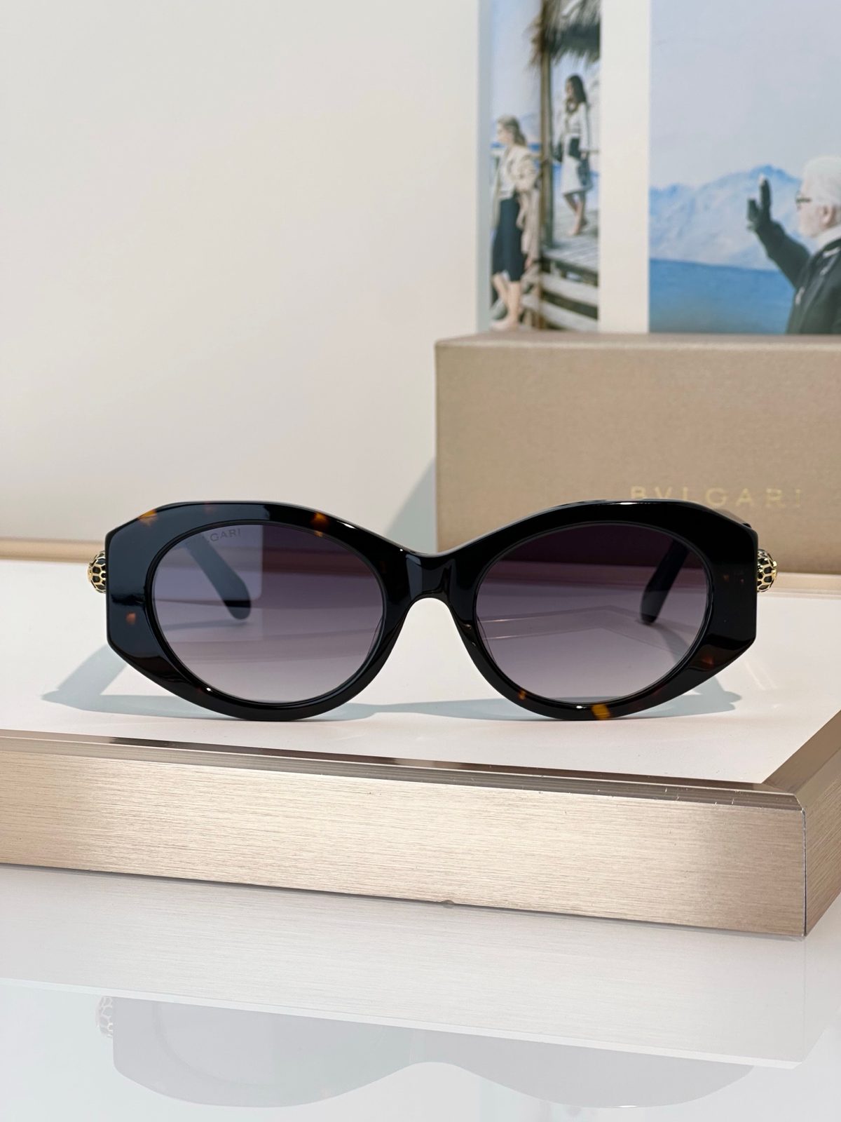 Bvlgari Black Oval Sunglasses