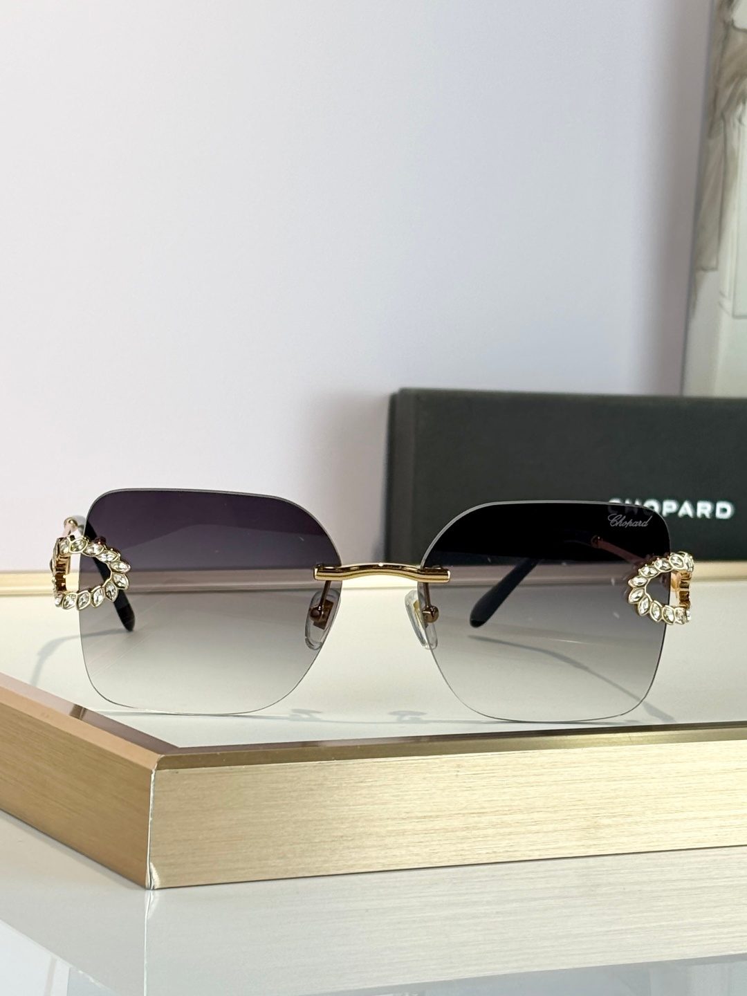 Chopard Crystal-Embellished Rimless Sunglasses