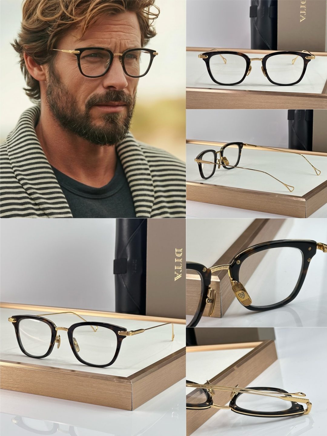Dita Square Frame Optical Glasses Black Gold