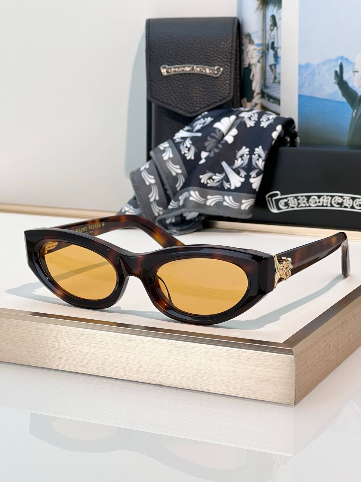Chrome Hearts Oval Sunglasses with Yellow Lens