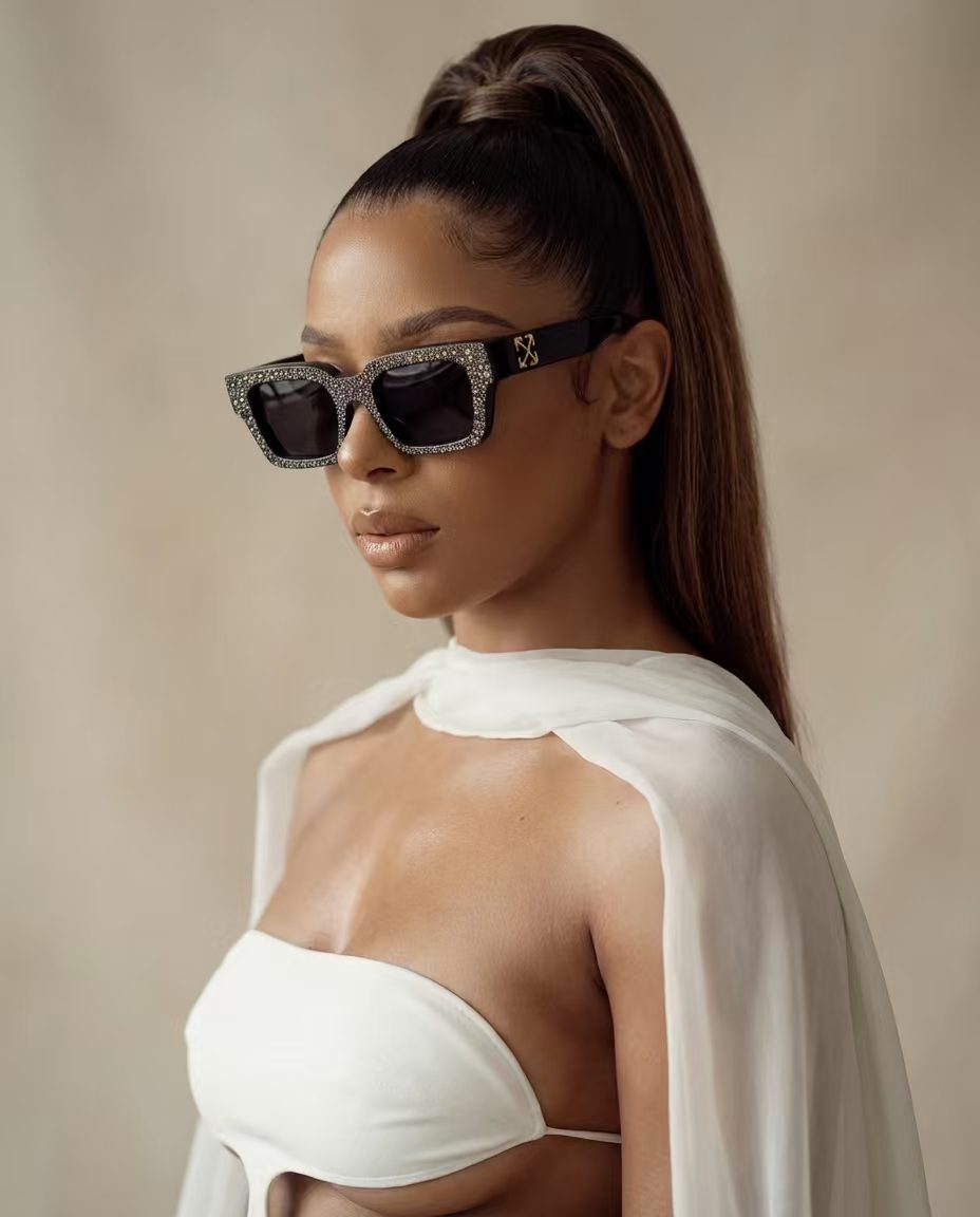 Off-White Rhinestone Square Sunglasses