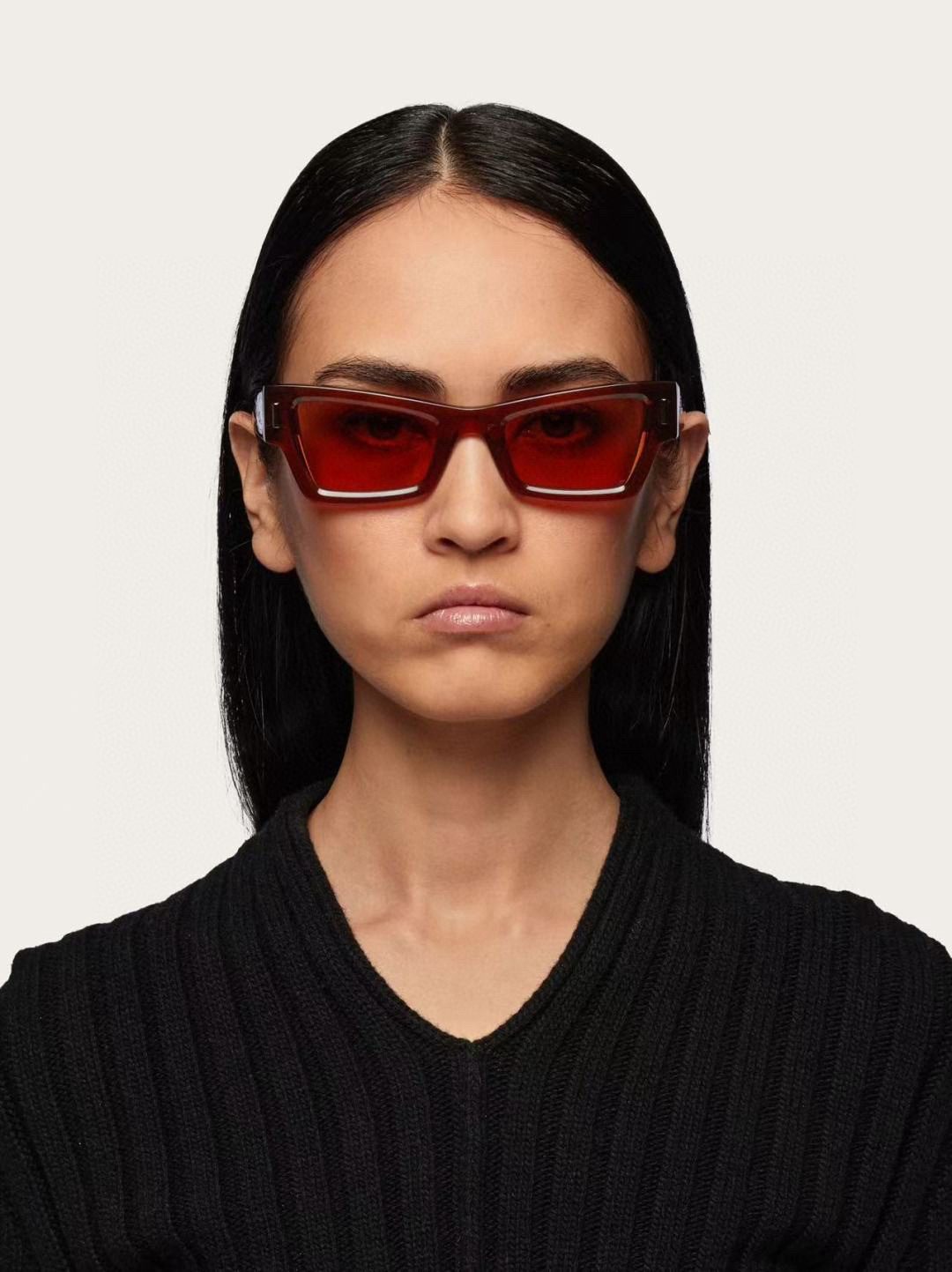 Red Tinted Rectangular Sunglasses