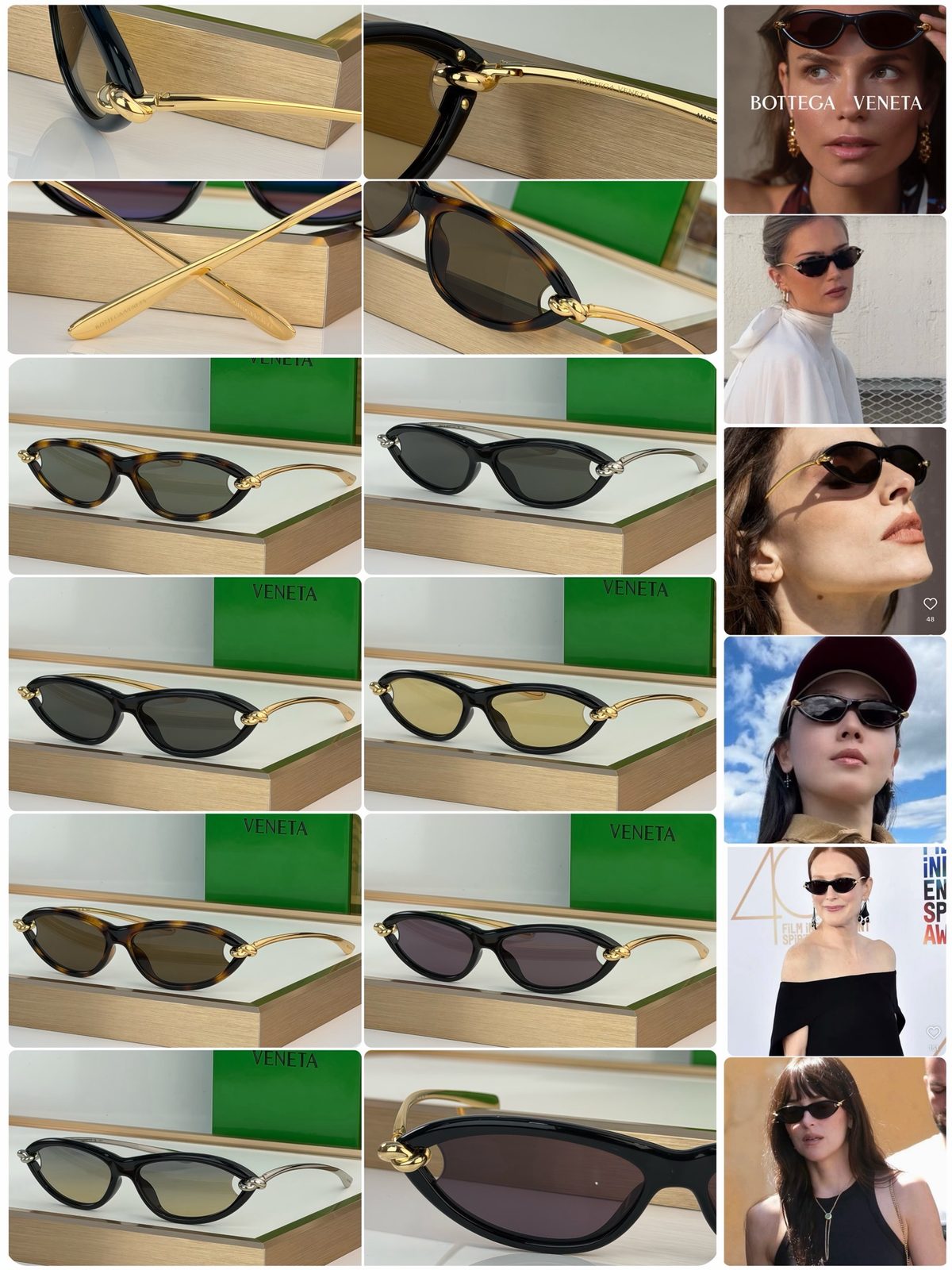 Bottega Veneta Black Gold Cat Eye Sunglasses