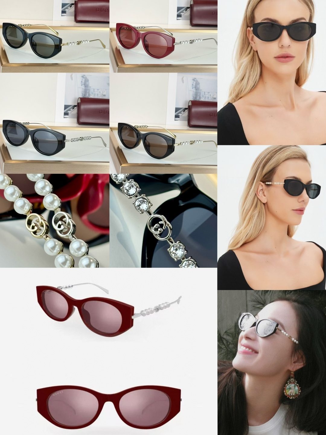 Gucci Crystal Pearl Chain Sunglasses