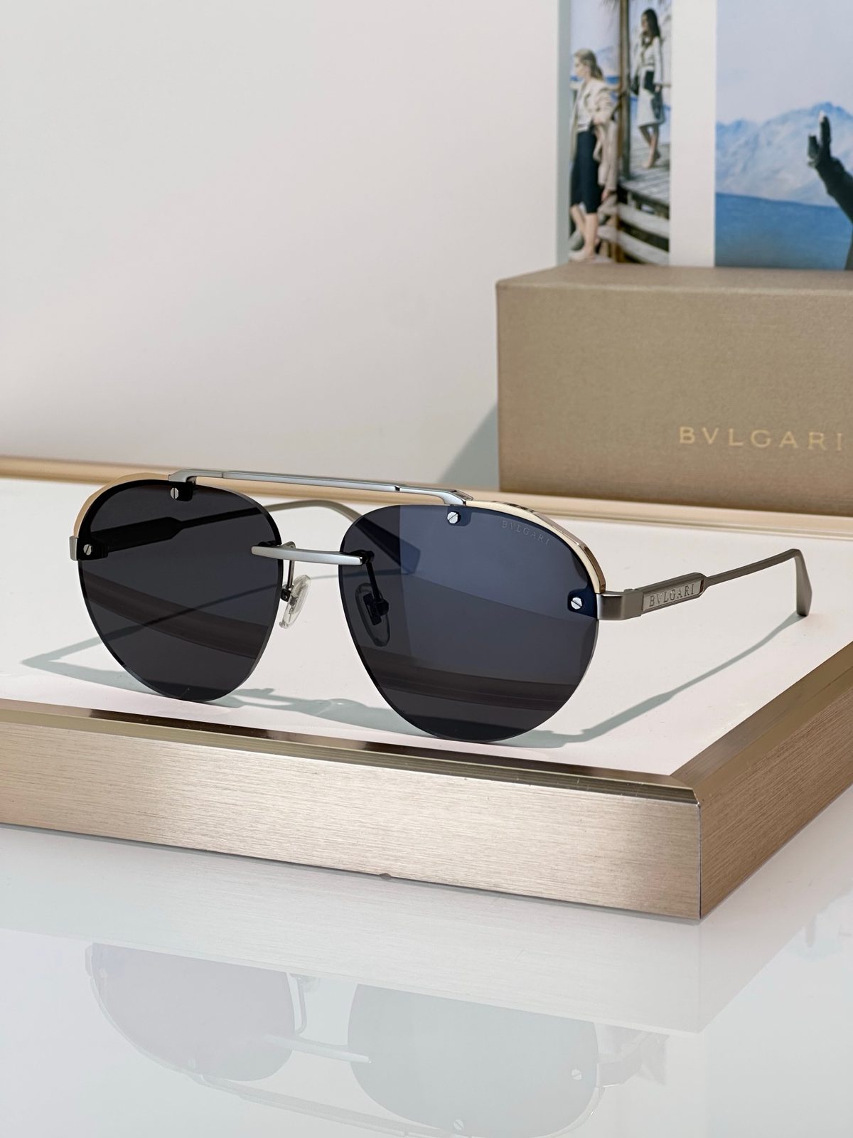 Bulgari Aviator Sunglasses with Dark Lenses