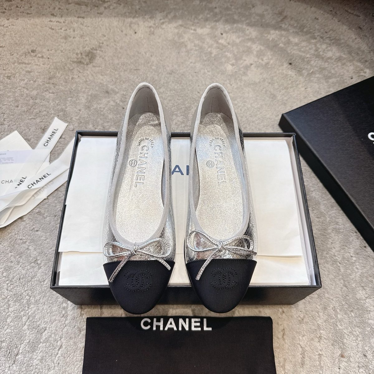 Chanel Metallic Leather Ballet Flats
