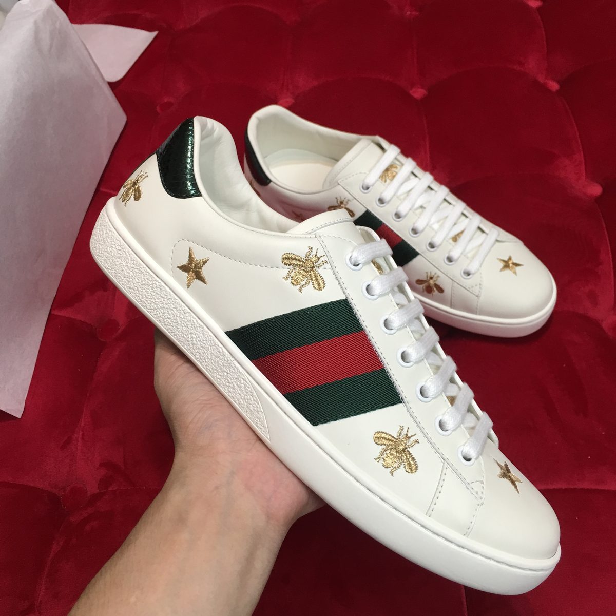 Gucci Ace Sneaker White Gold Bee Star