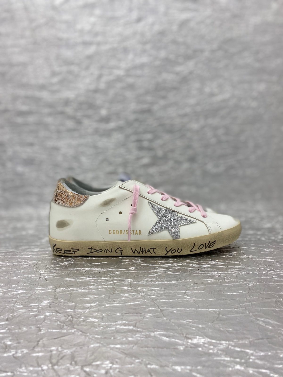 Golden Goose Superstar White Silver Glitter Pink