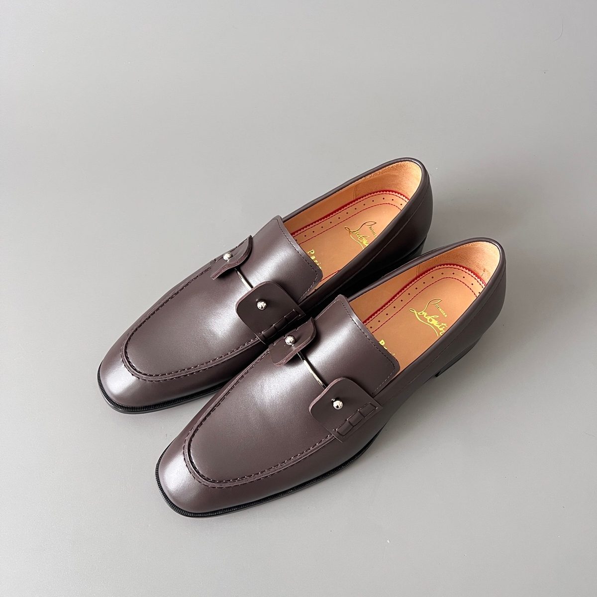 Men's Brown Leather Loafers with Bit Detail
