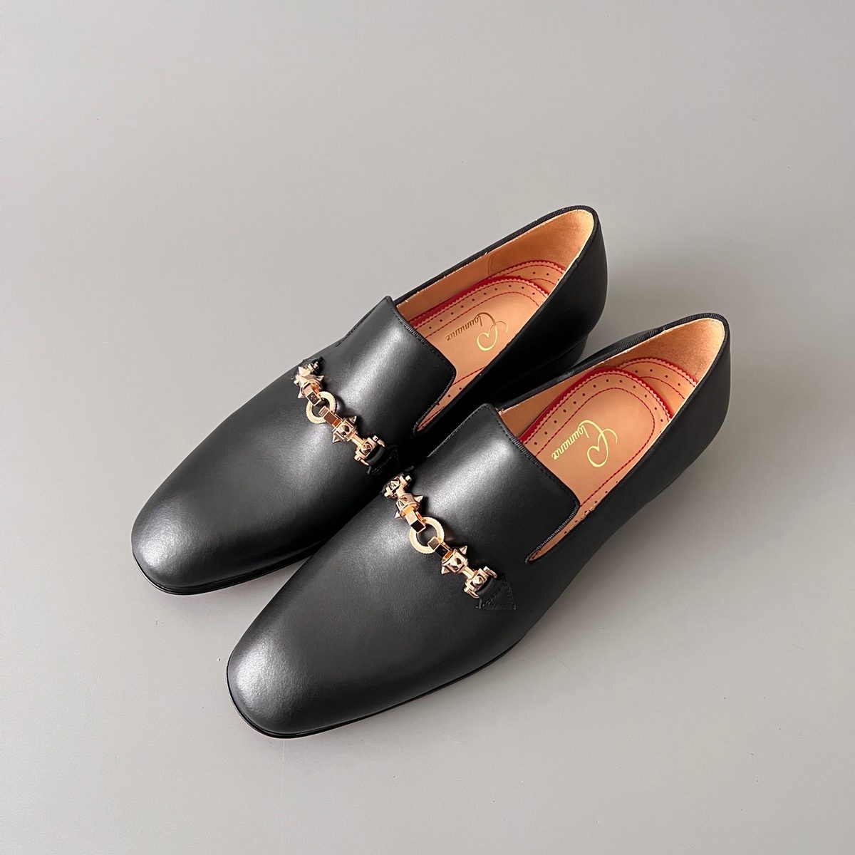 Luxury Black Leather Loafer with Gold Hardware
