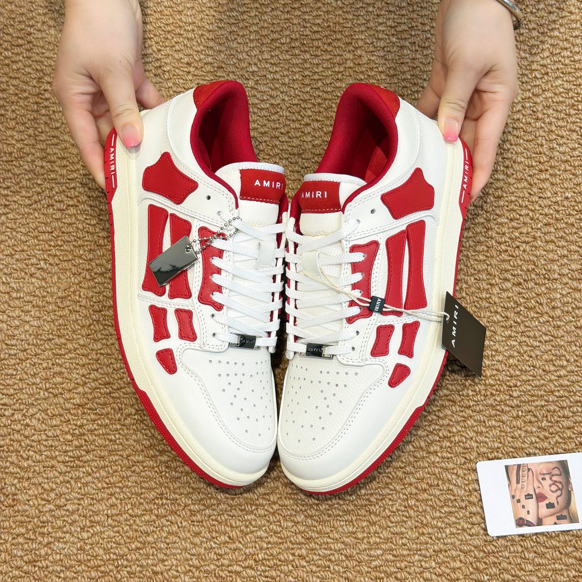 AMIRI Red and White Low-Top Sneakers