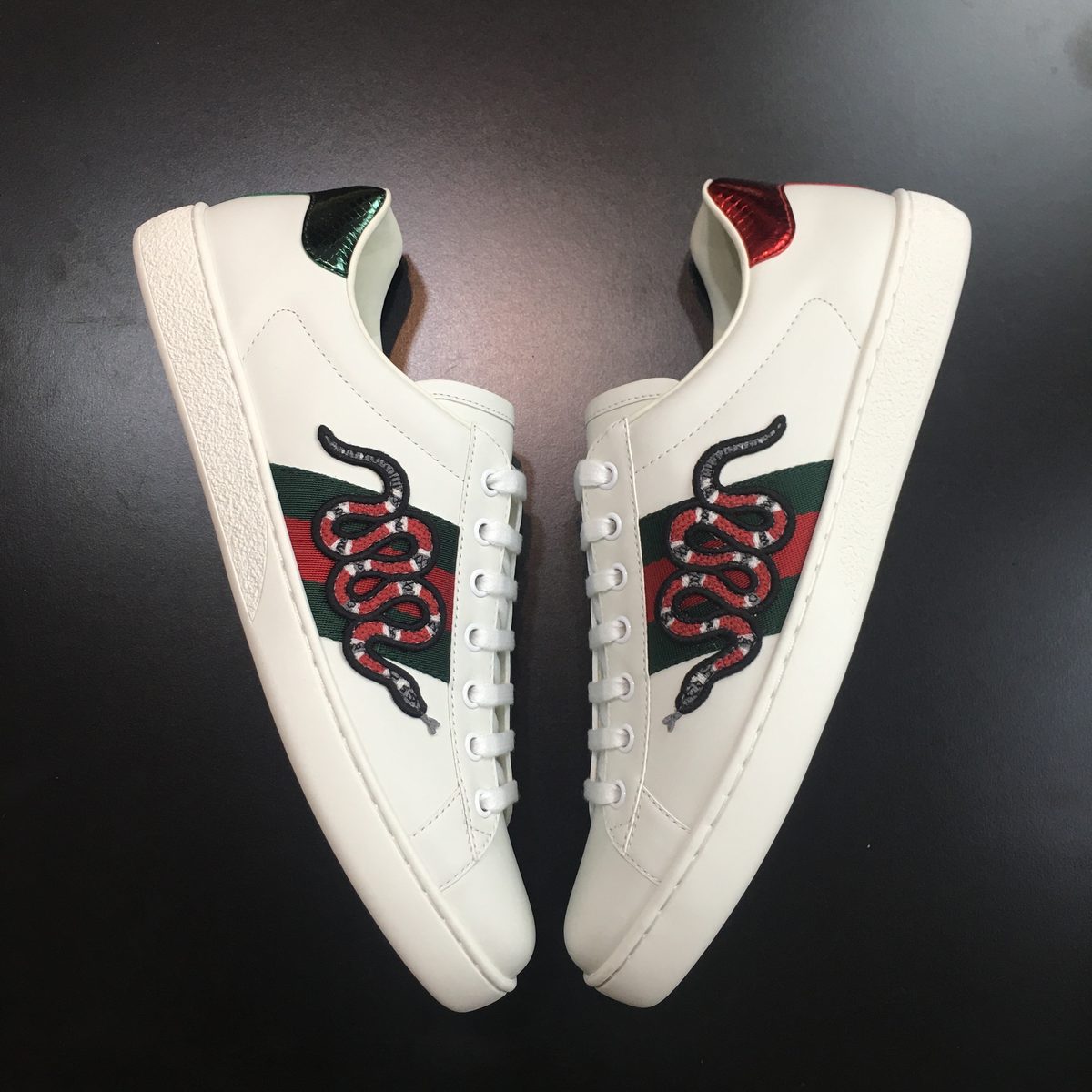 Gucci Snake Embroidered White Leather Sneakers
