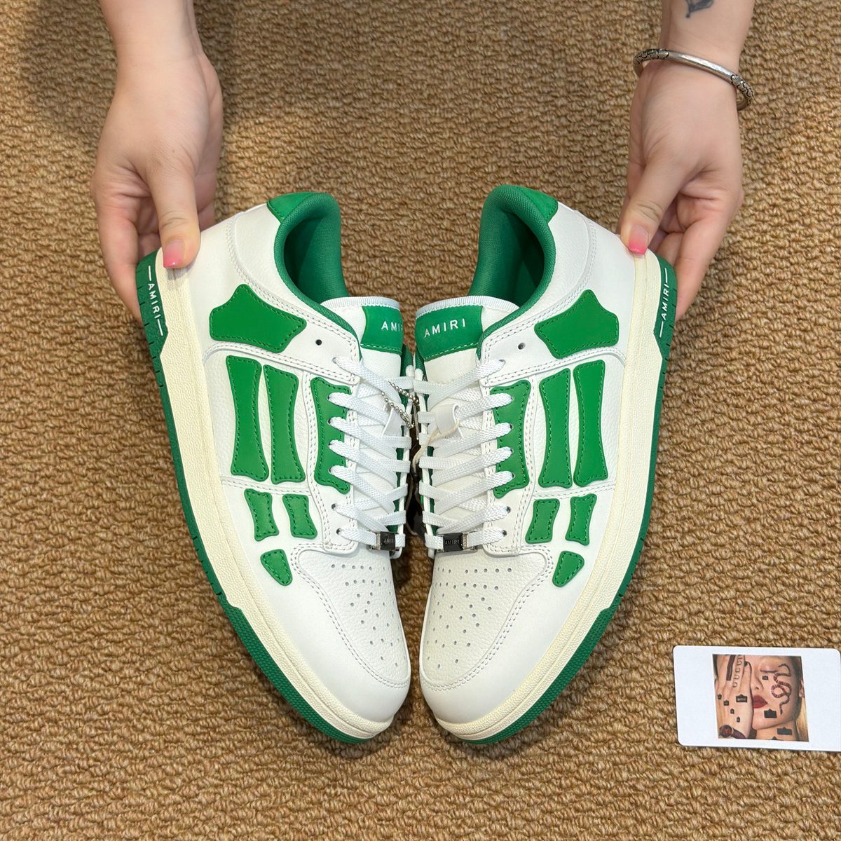 AMIRI Green and White Leather Sneakers