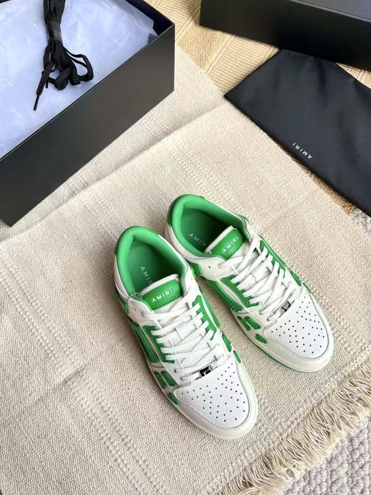 Amiri Leather High-Top Sneakers Green White