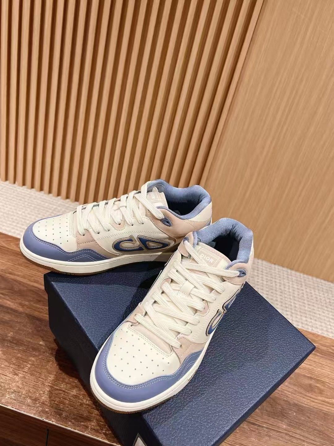 Perfor Blue and White Leather High-Top Sneakers