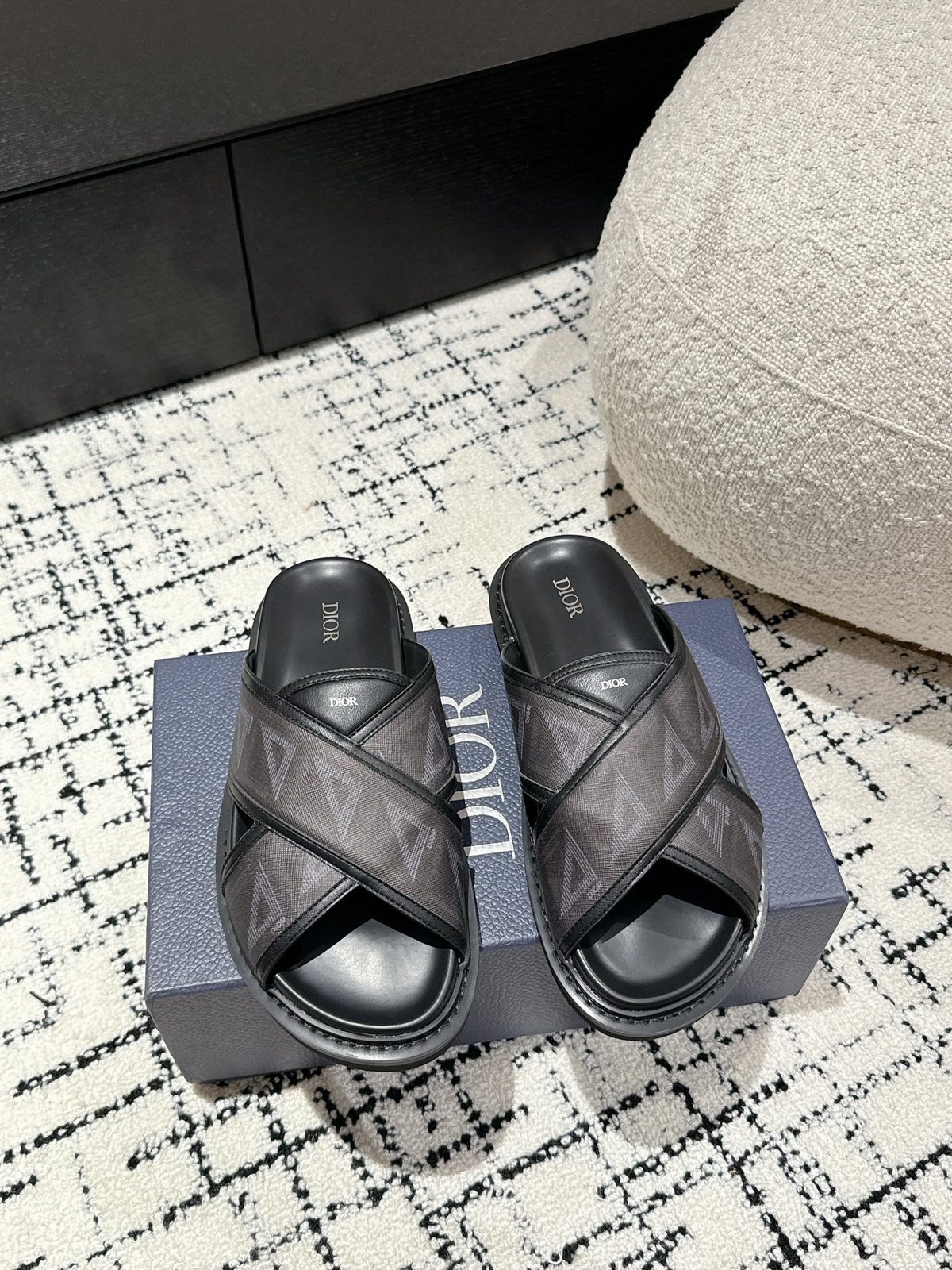 Dior Oblique Cross Slide Sandals