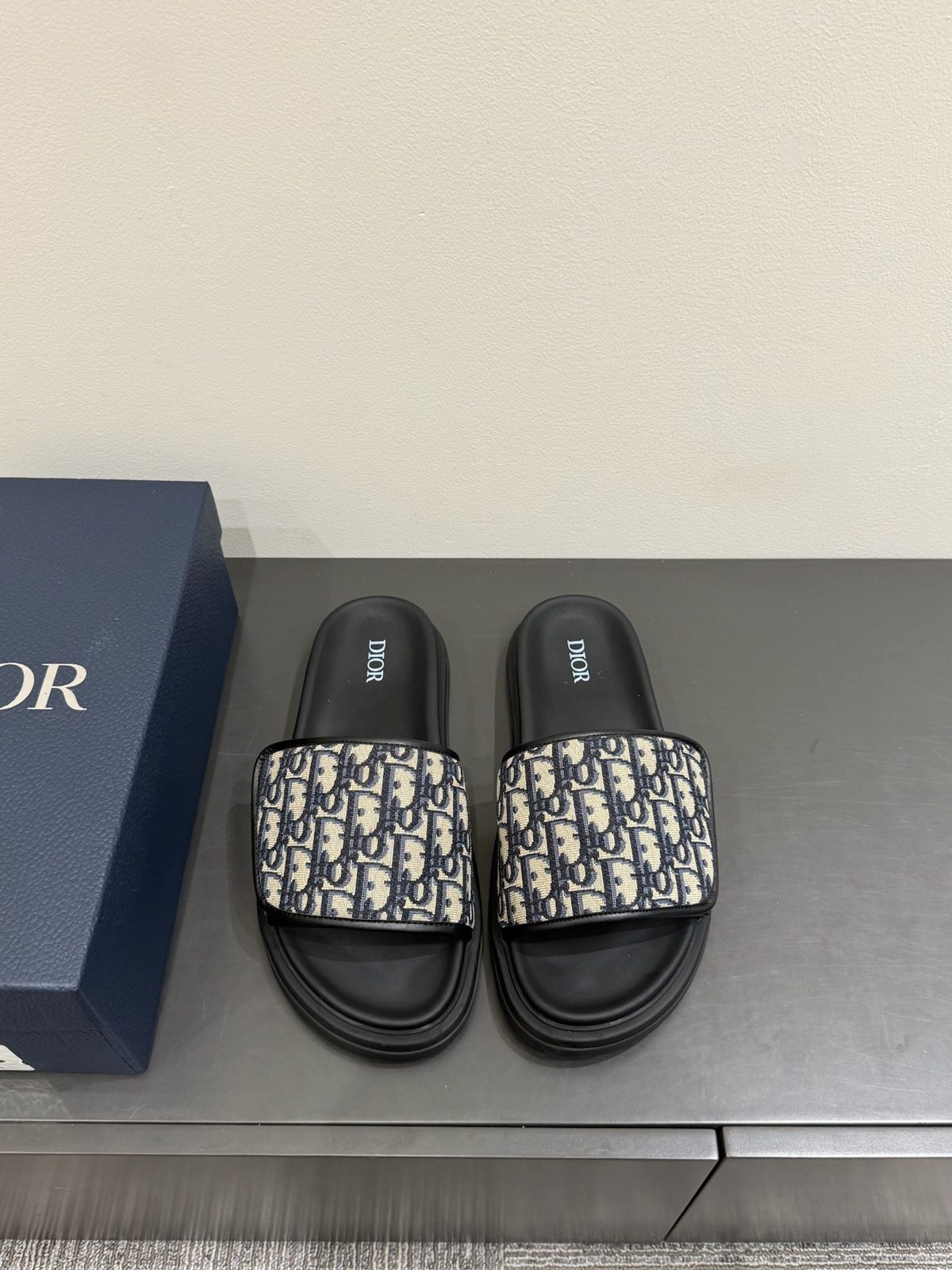 Dior Oblique Canvas Platform Slide Sandals