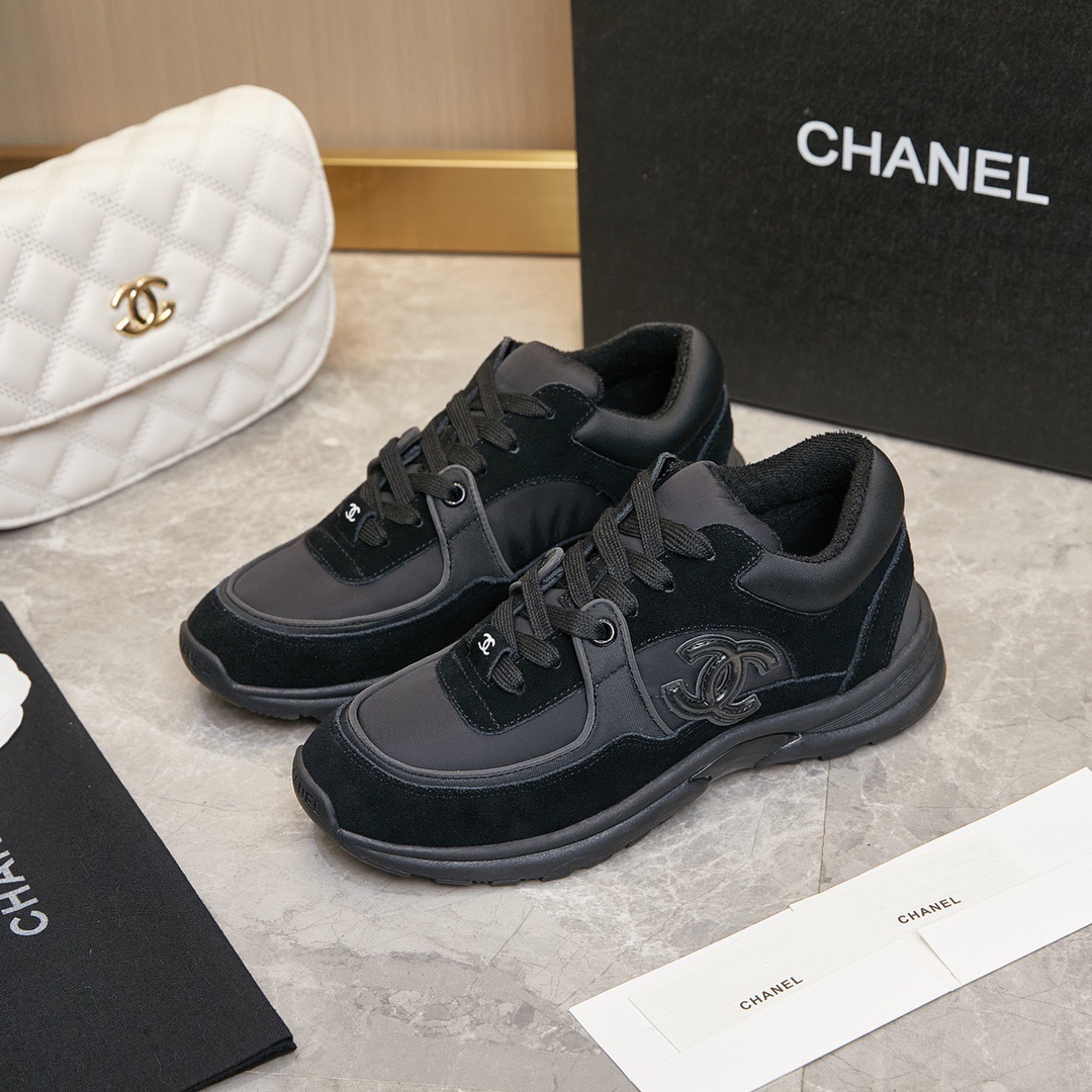 Chanel CC Logo Mixed Material Sneakers
