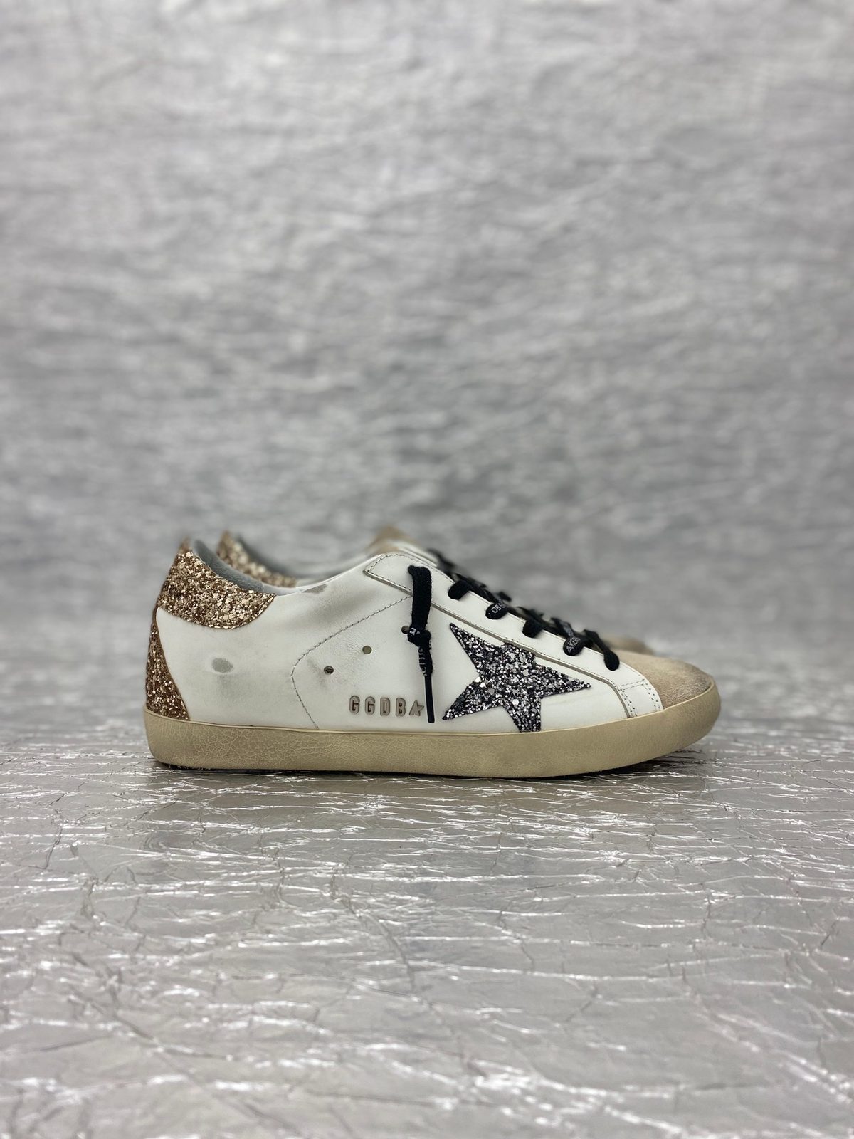 Golden Goose Super-Star White Leather Gold Glitter
