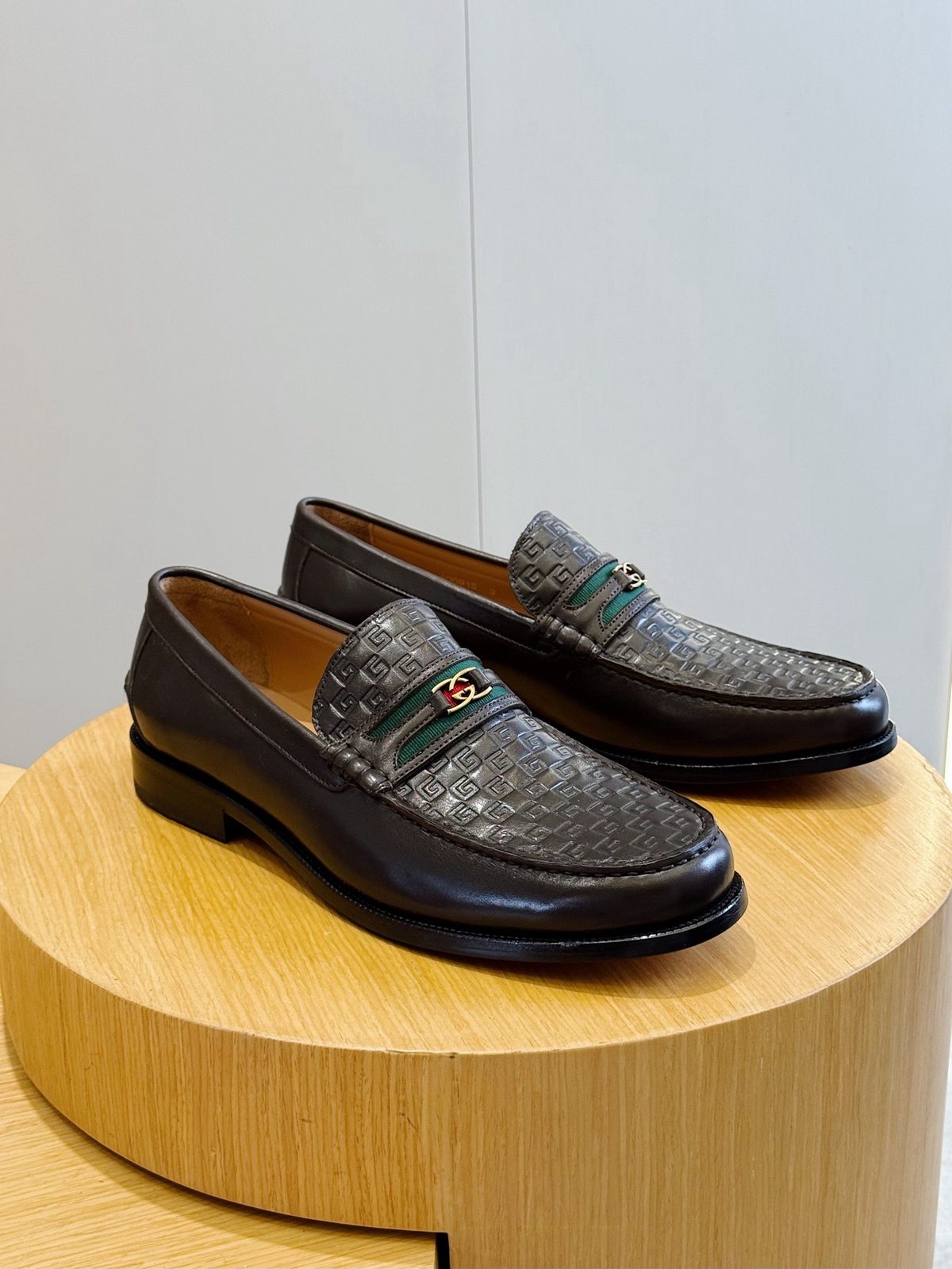 Gucci GG Monogram Leather Loafer with Web Stripe